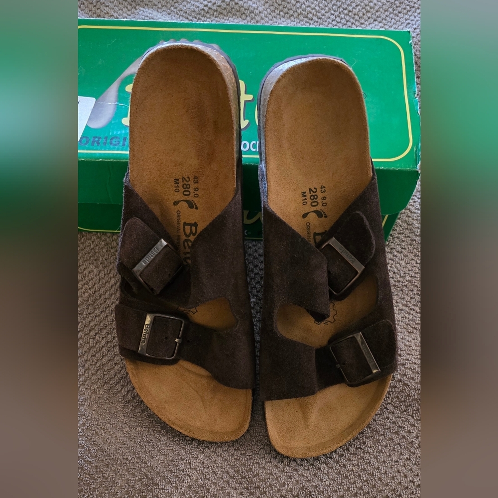Birkenstock Dark Brown Mocha Suede Sandals 2 Strap NEW US M 10 EU 43